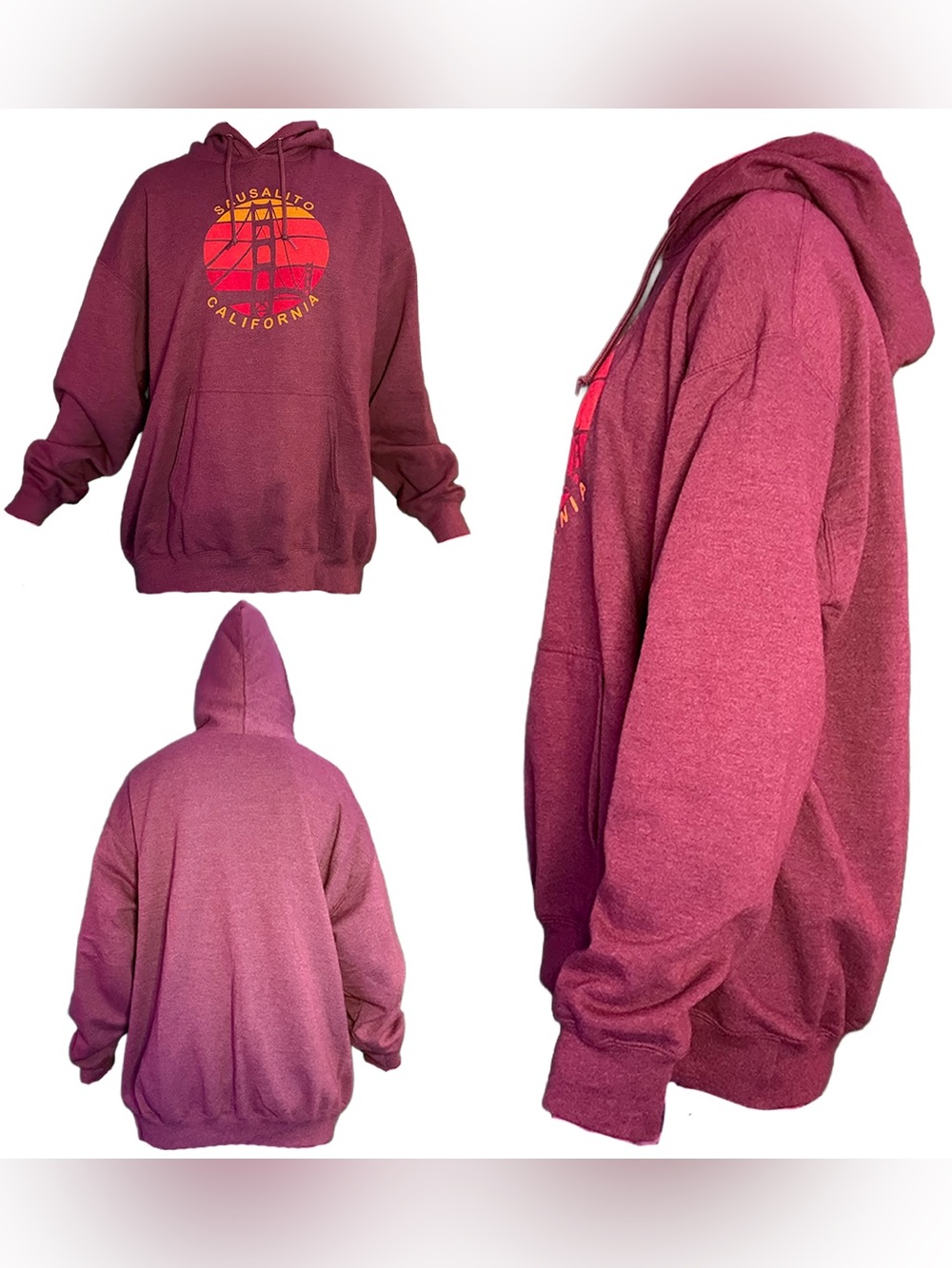 Sausalito California Gradient Hoodie - Wine/Burgundy Men’s Size 2Xl